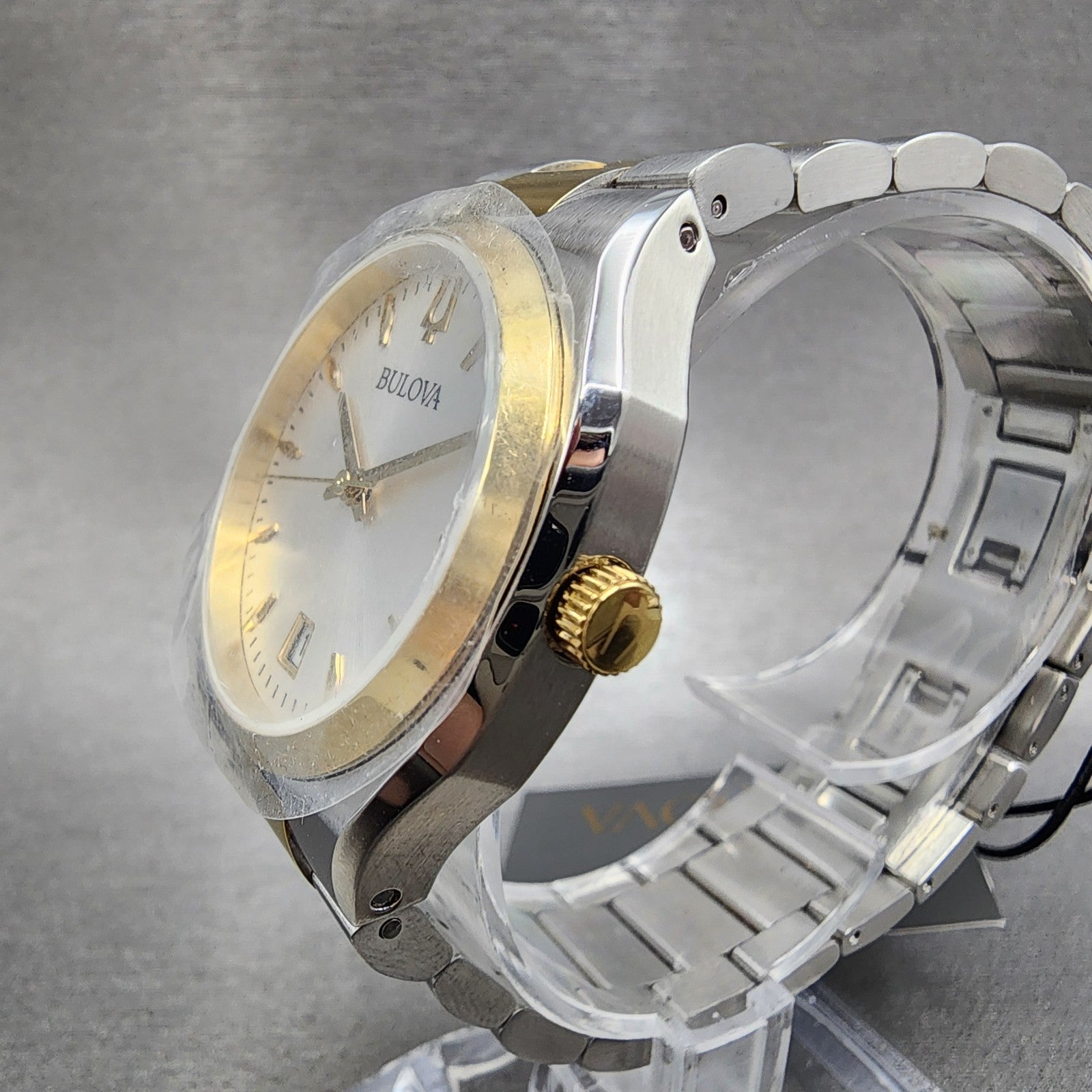 Bulova Surveyor Watch Women 34mm White Dial Two Tone Date Round Bracelet 98M1322