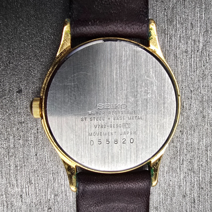 Seiko Watch Women 25mm Gold Dial Gold Tone Date Round V782-6E50 New Battery JP10