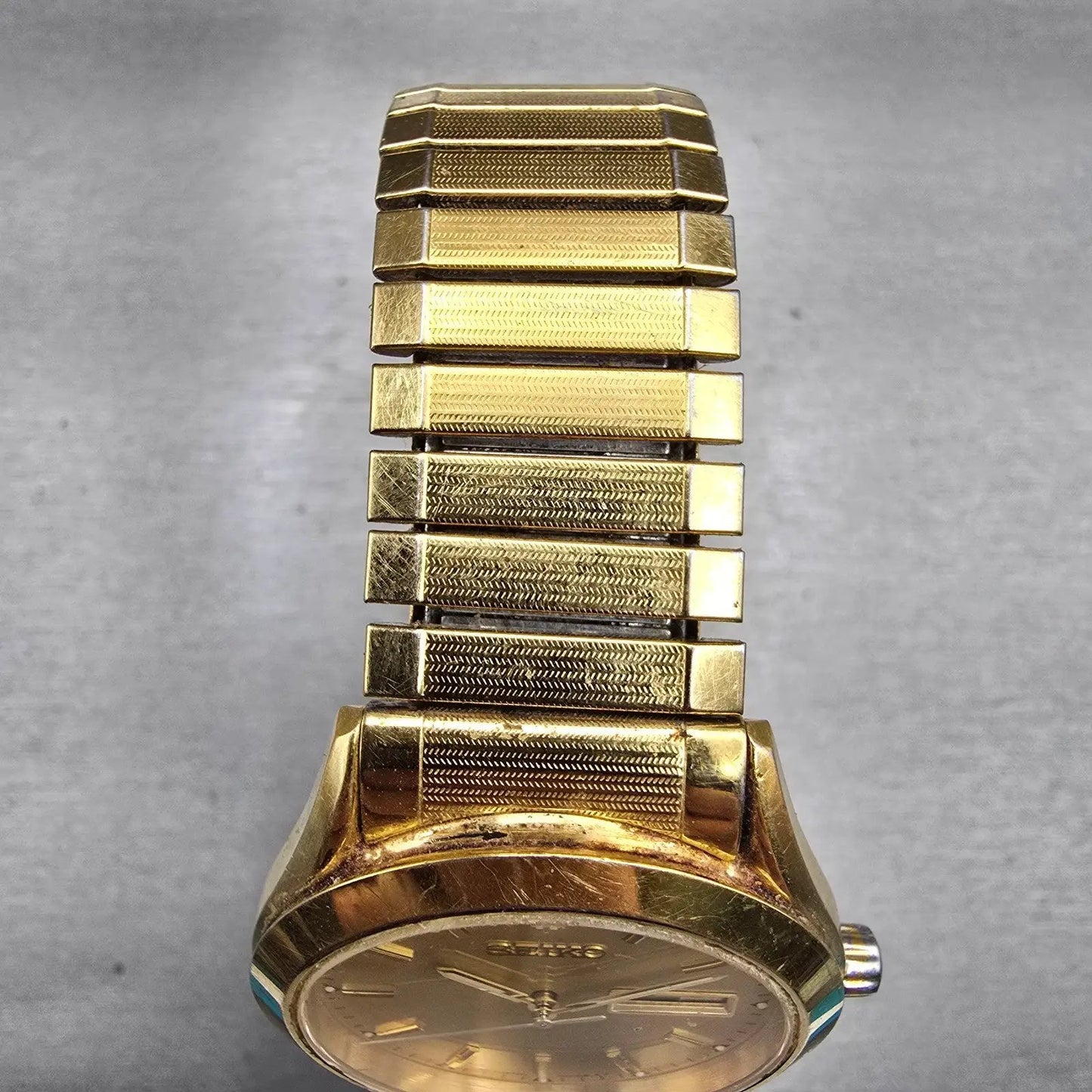 Seiko Watch Men 37mm Gold Dial Gold Tone Daydate Round 7N43-9070 New Battery VTG4