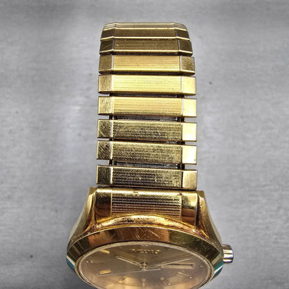 Seiko Watch Men 37mm Gold Dial Gold Tone Daydate Round 7N43-9070 New Battery VTG4