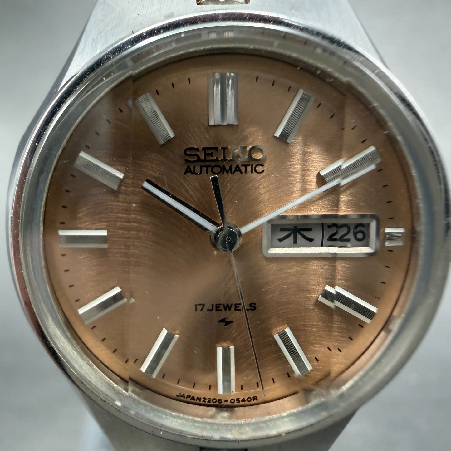 Seiko Automatic Watch Women 26mm Rose Dial Silver Tone Daydate 2206-0560 Runs1
