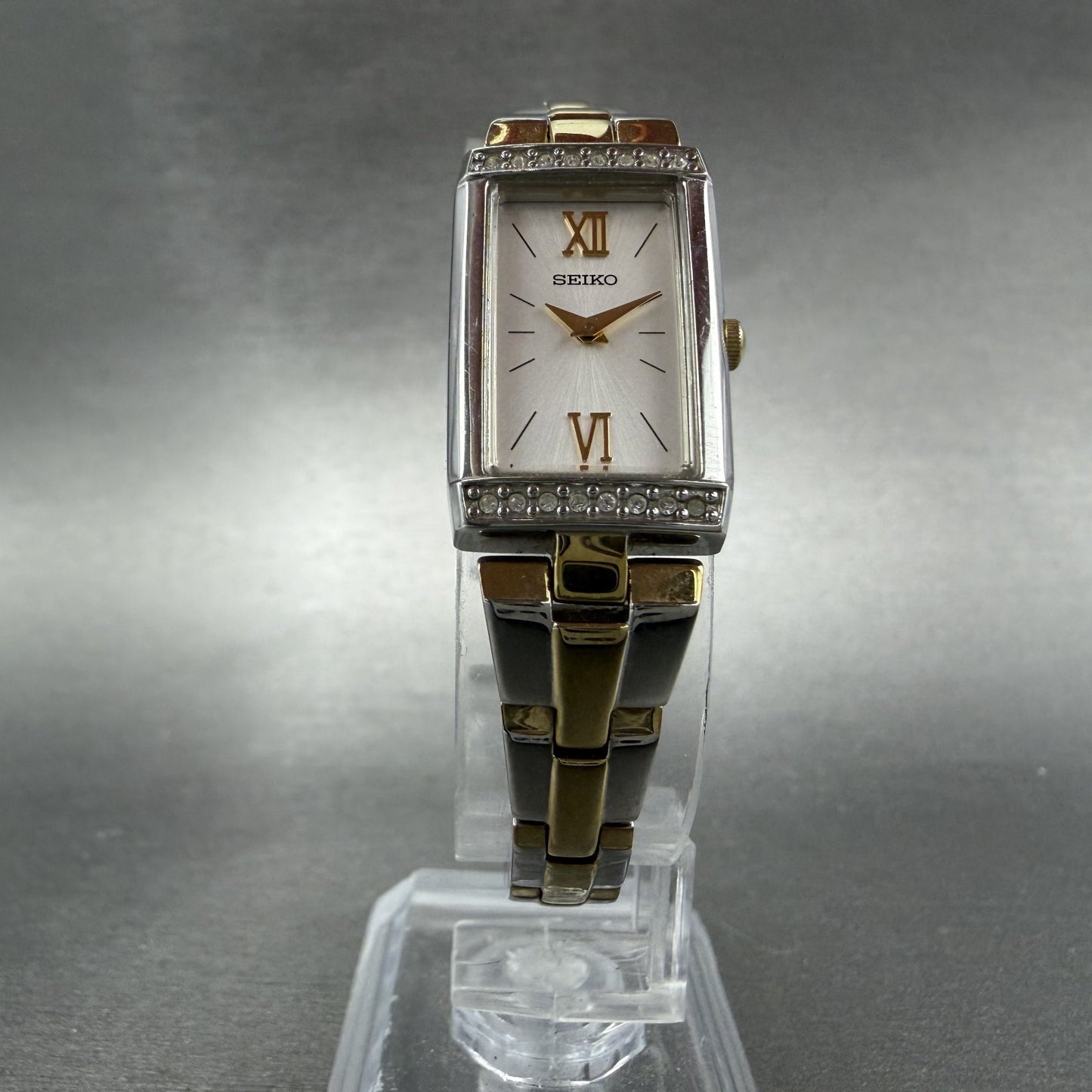 Seiko Tank Watch Women 16mm Silver Dial Two Tone Rectangle 1N00-0SG0 New Battery5