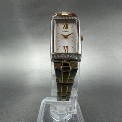 Seiko Tank Watch Women 16mm Silver Dial Two Tone Rectangle 1N00-0SG0 New Battery5