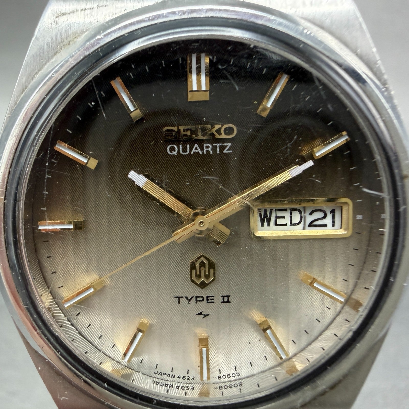Seiko Type II Watch Men 36mm Brown Dial Silver Tone Daydate 4623-8030 NewBattery1