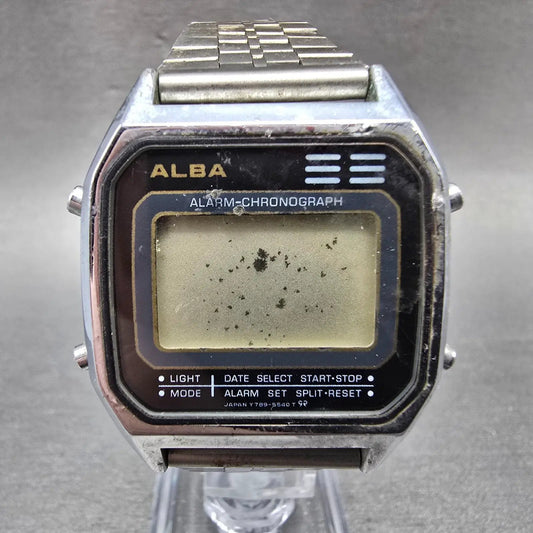 Seiko Alba Watch Men 34mm Silver Digital Alarm Chronograph Y789-5500 PARTS VTG0
