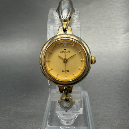 Junghans Watch Women 21mm Gold Dial Gold Tone Round Bangle New Battery0