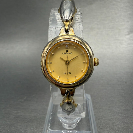 Junghans Watch Women 21mm Gold Dial Gold Tone Round Bangle New Battery0