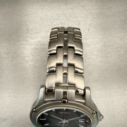 Seiko Titanium Watch Men 36mm Black Dial Date Round 7N32-0069 New Battery VTG4