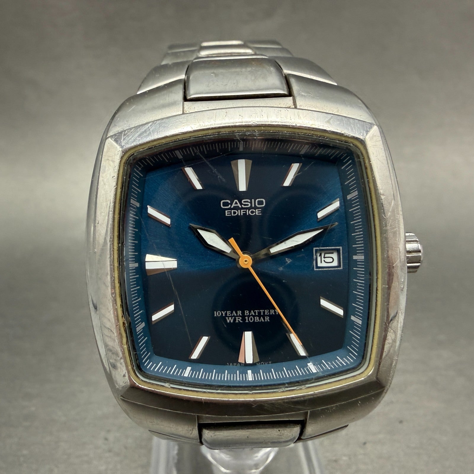 Casio Edifice Watch Men 36mm Blue Dial Silver Tone Date EF-119 New Battery0