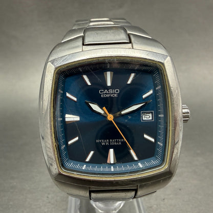 Casio Edifice Watch Men 36mm Blue Dial Silver Tone Date EF-119 New Battery0