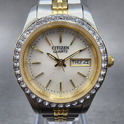 Citizen Watch Women 26mm MOP Dial Crystal Bezel Two Tone Daydate EQ0534-50D