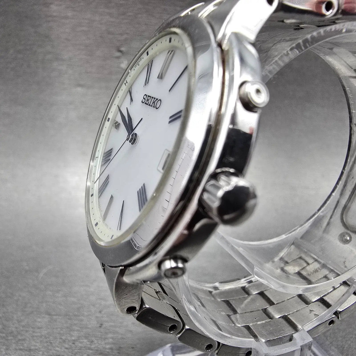 Seiko Atomic Solar Watch Men 37mm White Dial Silver Tone Date 7B24-0BS0 PARTS5