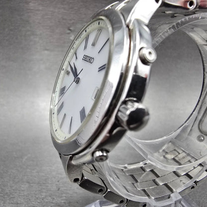 Seiko Atomic Solar Watch Men 37mm White Dial Silver Tone Date 7B24-0BS0 PARTS5