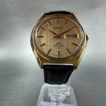 Seiko Lord Matic Watch Men 36mm Champagne Dial Gold Tone Daydate 5606-7010 Runs5