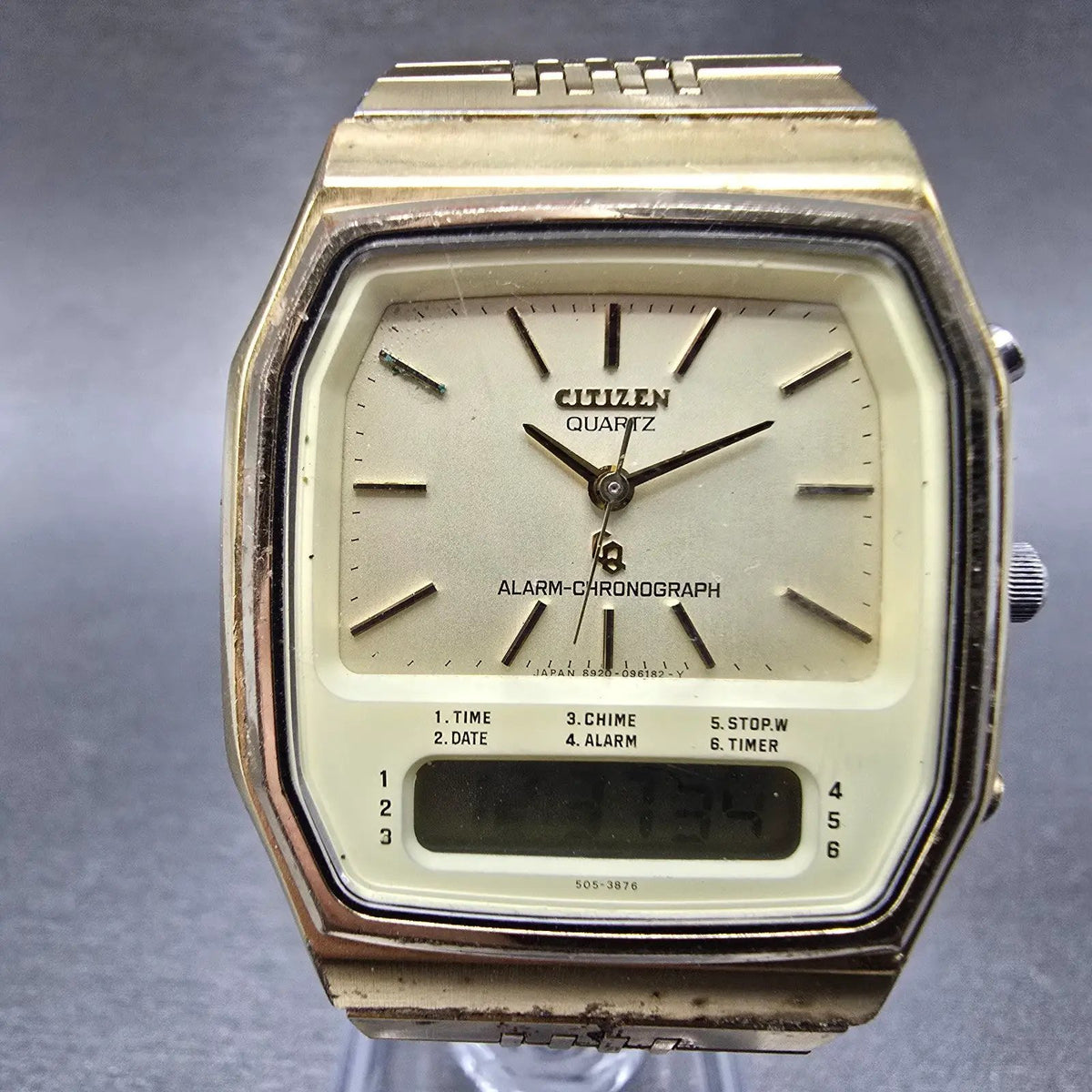 Citizen Analog Digital Watch Men 33mm Champagne Dial Gold 4-082184 PARTS VTG0