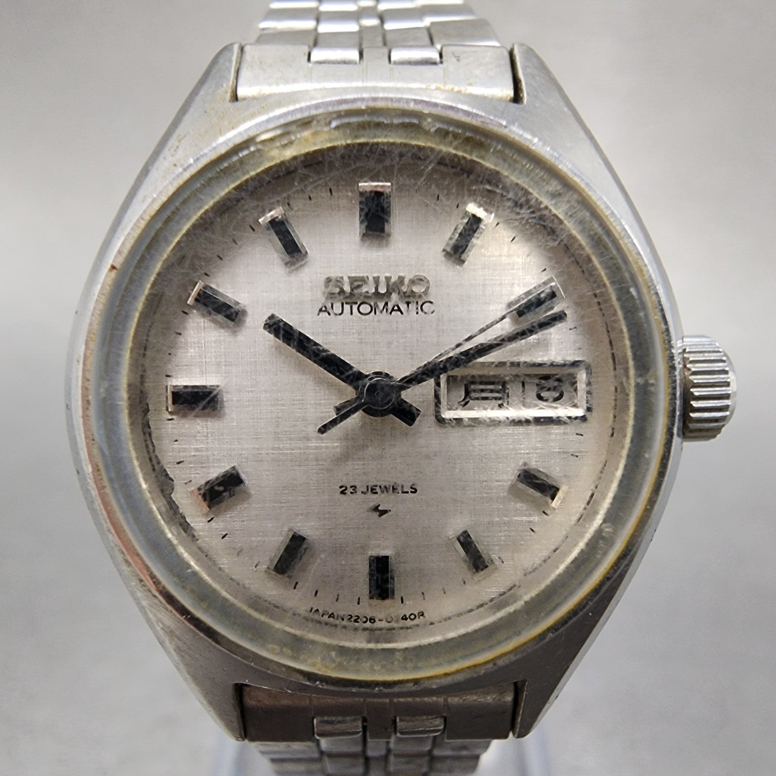 Seiko Automatic Watch Women 25mm Silver Dial Silver Tone Daydate 22060180 Runs1
