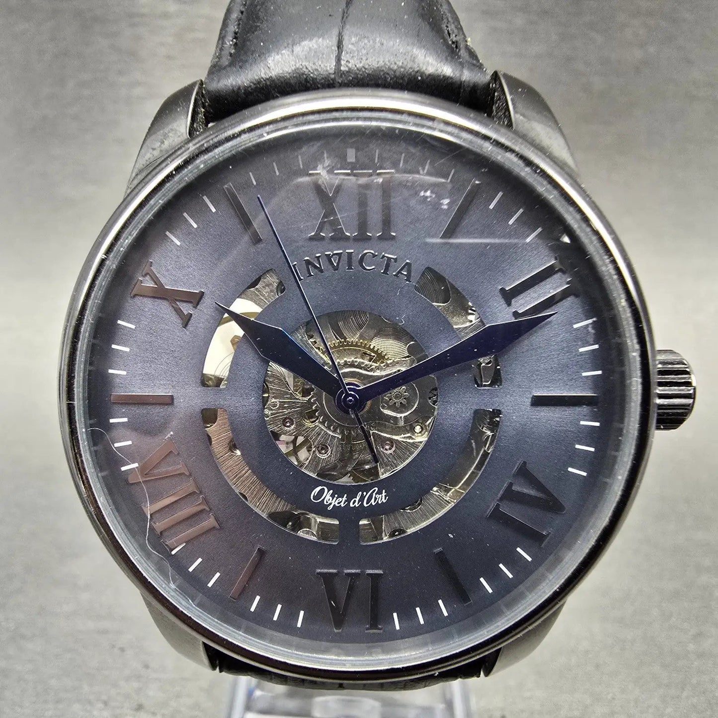 Invicta Object D Art Watch Men 42mm Blue Dial Black Tone Skeleton Automatic Runs0