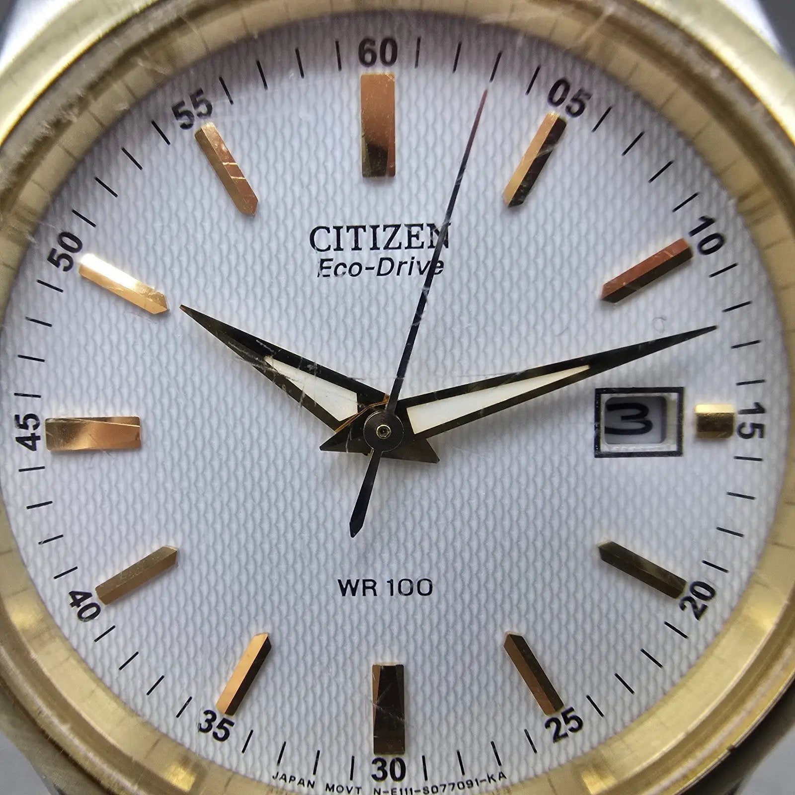 Citizen Eco-Drive Watch Men 38mm White Dial Two Tone Date E111-S049521 Runs1