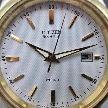 Citizen Eco-Drive Watch Men 38mm White Dial Two Tone Date E111-S049521 Runs1