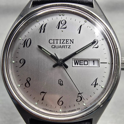 Citizen CQ Watch Men 34mm Silver Dial Silver Tone Daydate 1100-S63804 New Batt1