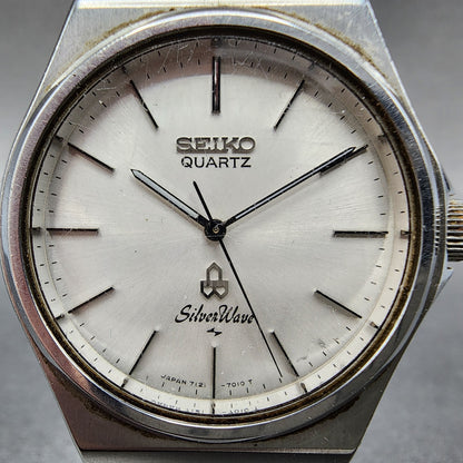Seiko Silverwave Watch Men 35mm White Dial Steel Round 7121-7010 New Battery
