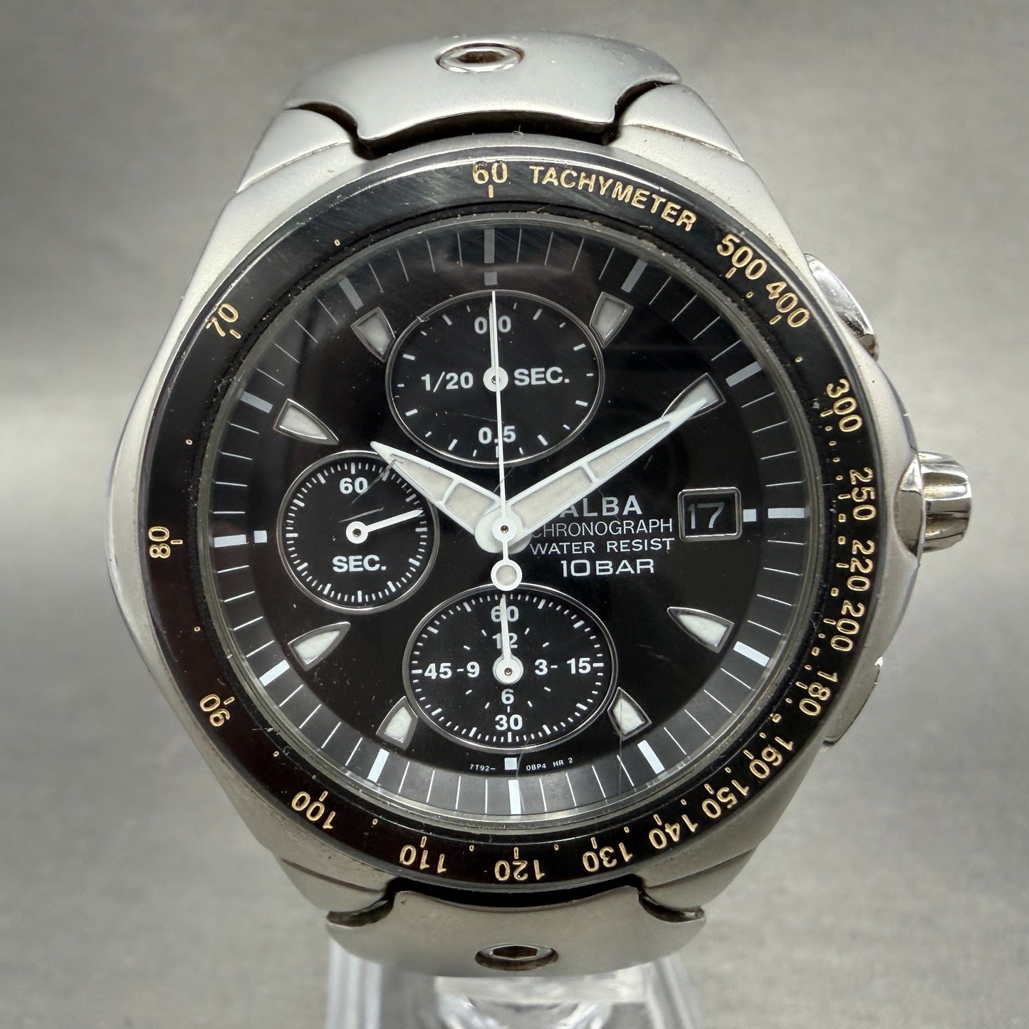 Seiko Alba Chronograph Watch Men 42mm Black Dial Steel Date Round New Battery0