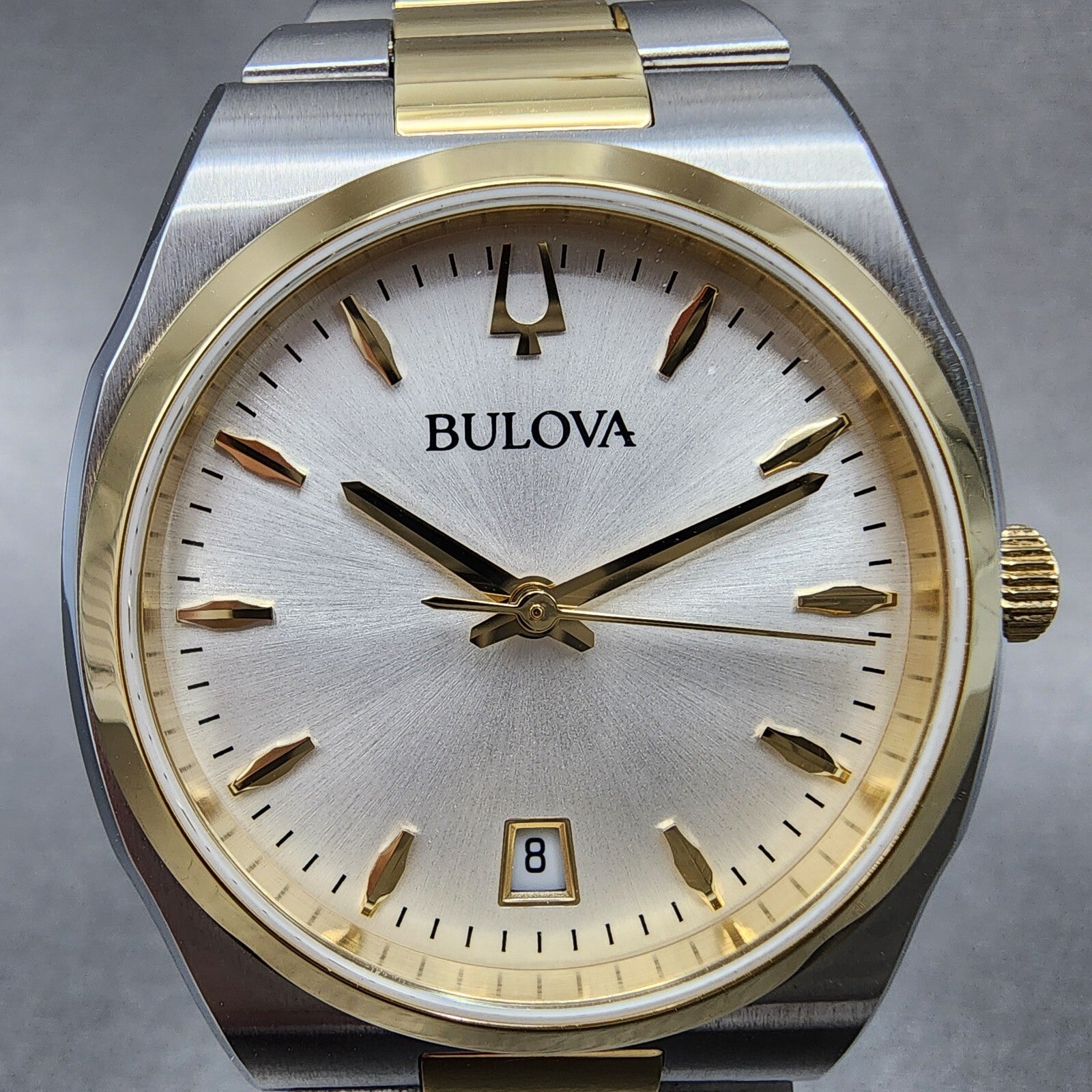 Bulova Surveyor Watch Women 34mm White Dial Two Tone Date Round Braclet 98M1321