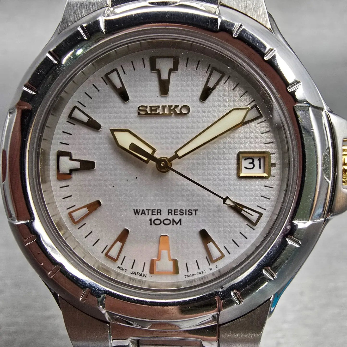 Seiko Watch Men 38mm Silver Dial Two Tone Date Round 7N42-7189 New Battery1