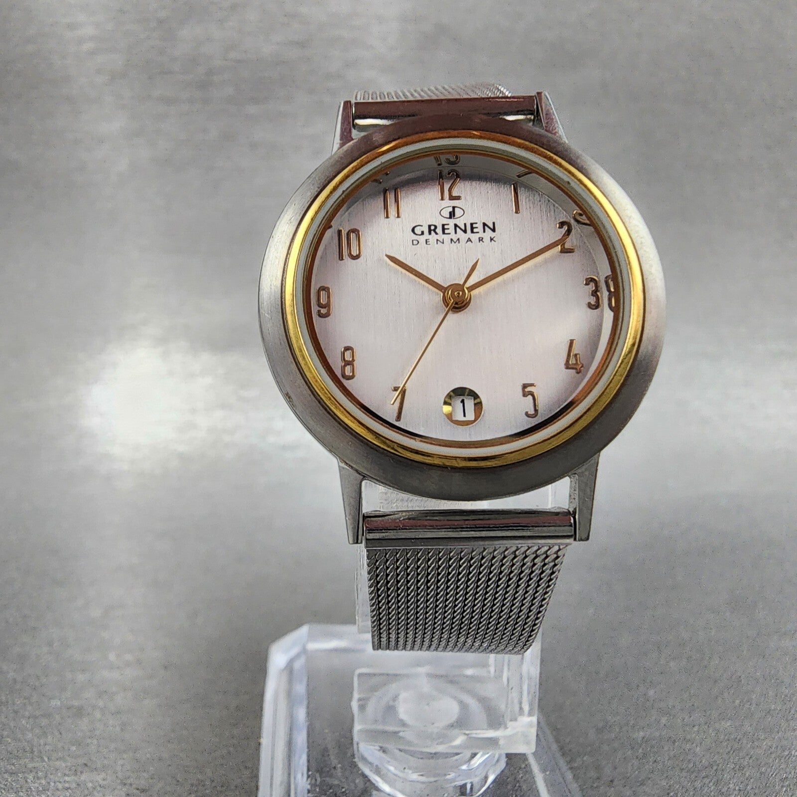 Skagen Grenen Watch Women 28mm Silver Dial Steel Date Mesh Band New Battery5