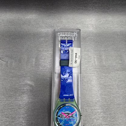 Swatch Frische Fische Watch Men 34mm Blue Dial Green Case GG116 New Battery NOS2
