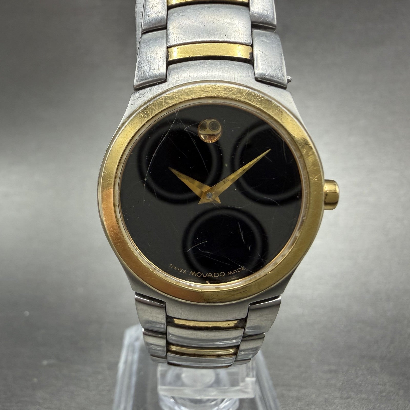Movado Museum Watch Women 25mm Black Dial Two Tone Round 81 E4 21833 New battery0