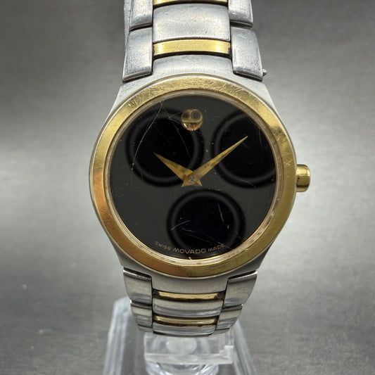 Movado Museum Watch Women 25mm Black Dial Two Tone Round 81 E4 21833 New battery0
