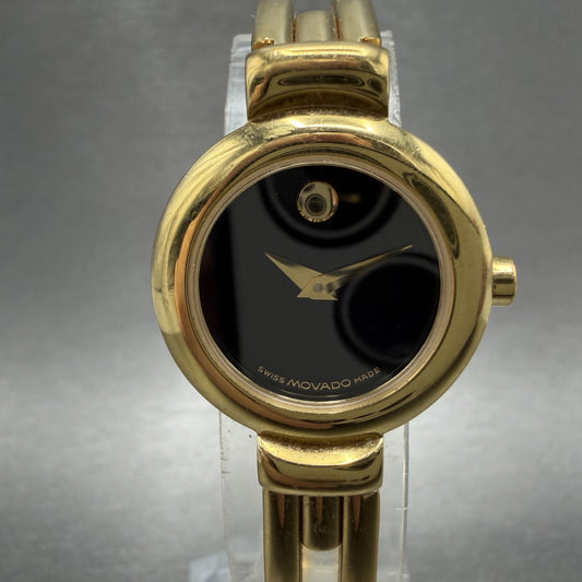 Movado Harmony Watch Women 23mm Black Dial Gold Tone 88.A1.809 New Battery0