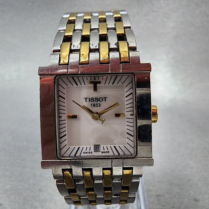 Tissot SixT Tank Watch Women 23mm MOP Dial Two Tone Date Rectangle New Battery1