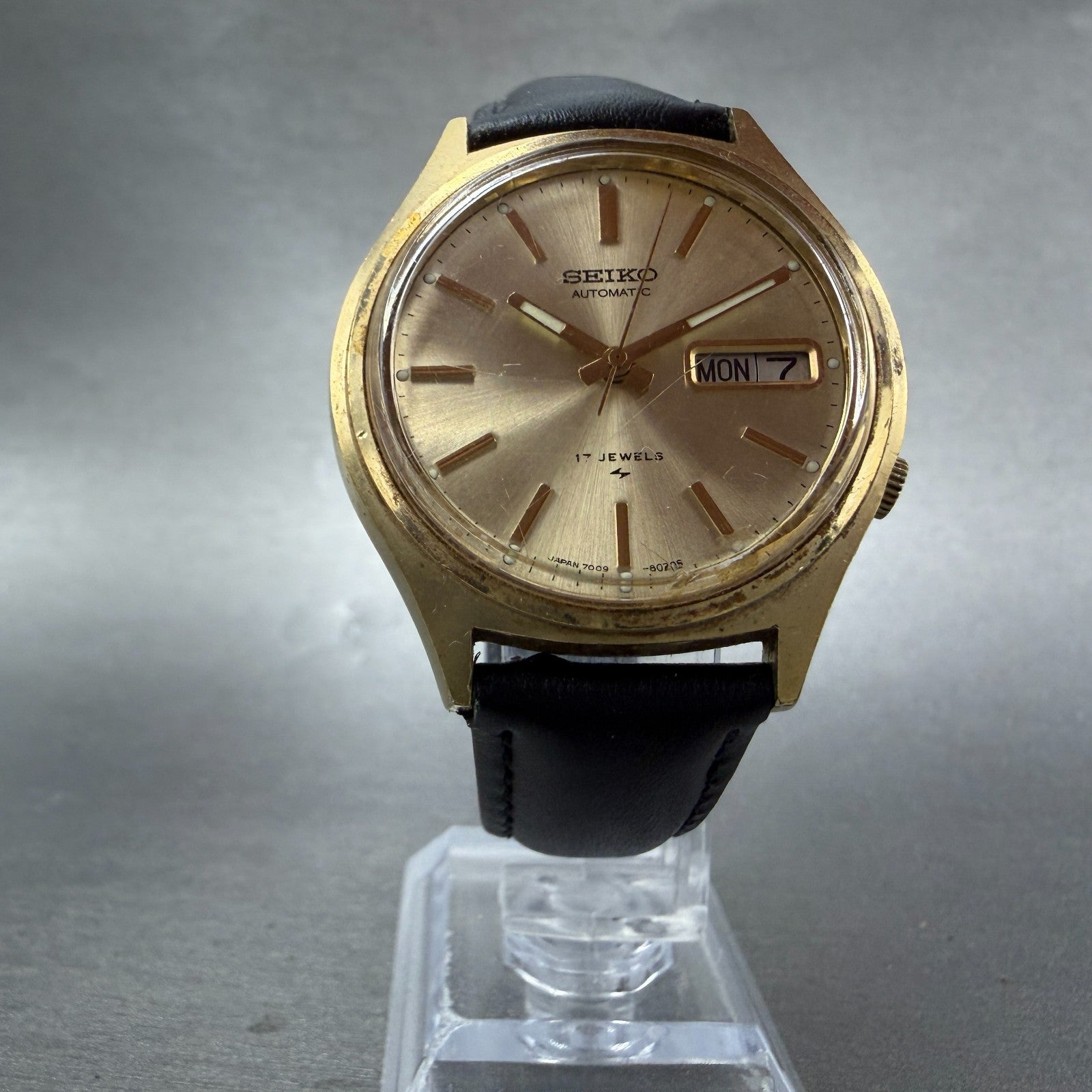 Seiko Automatic Watch Men 37mm Champagne Dial Gold Tone Daydate 7009-8029 Runs5