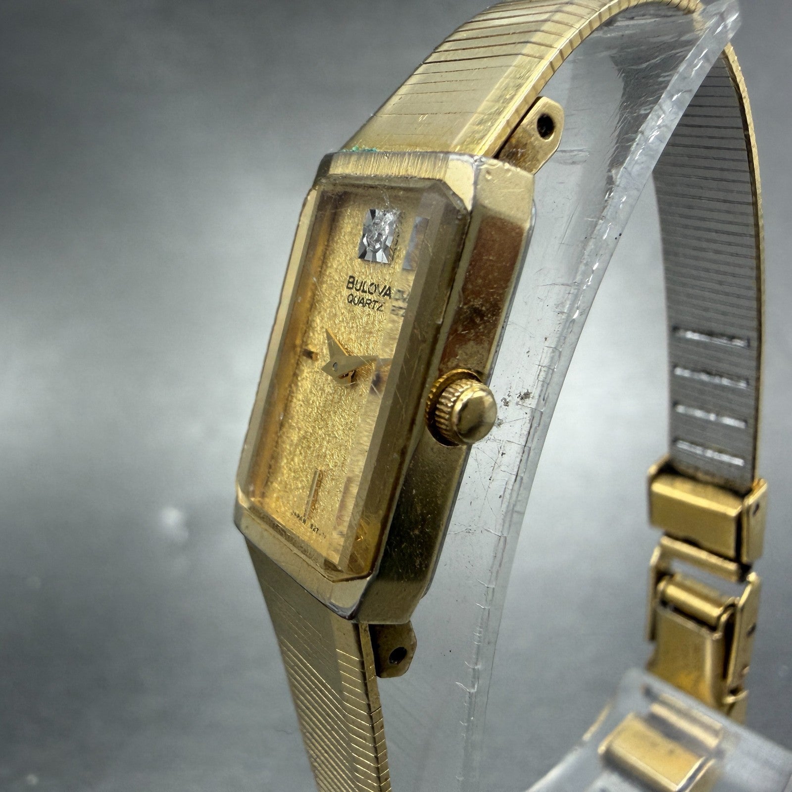Bulova Tank Watch Women 13mm Champagne Dial Gold Tone Rdctangle 92T75 NewBattery2