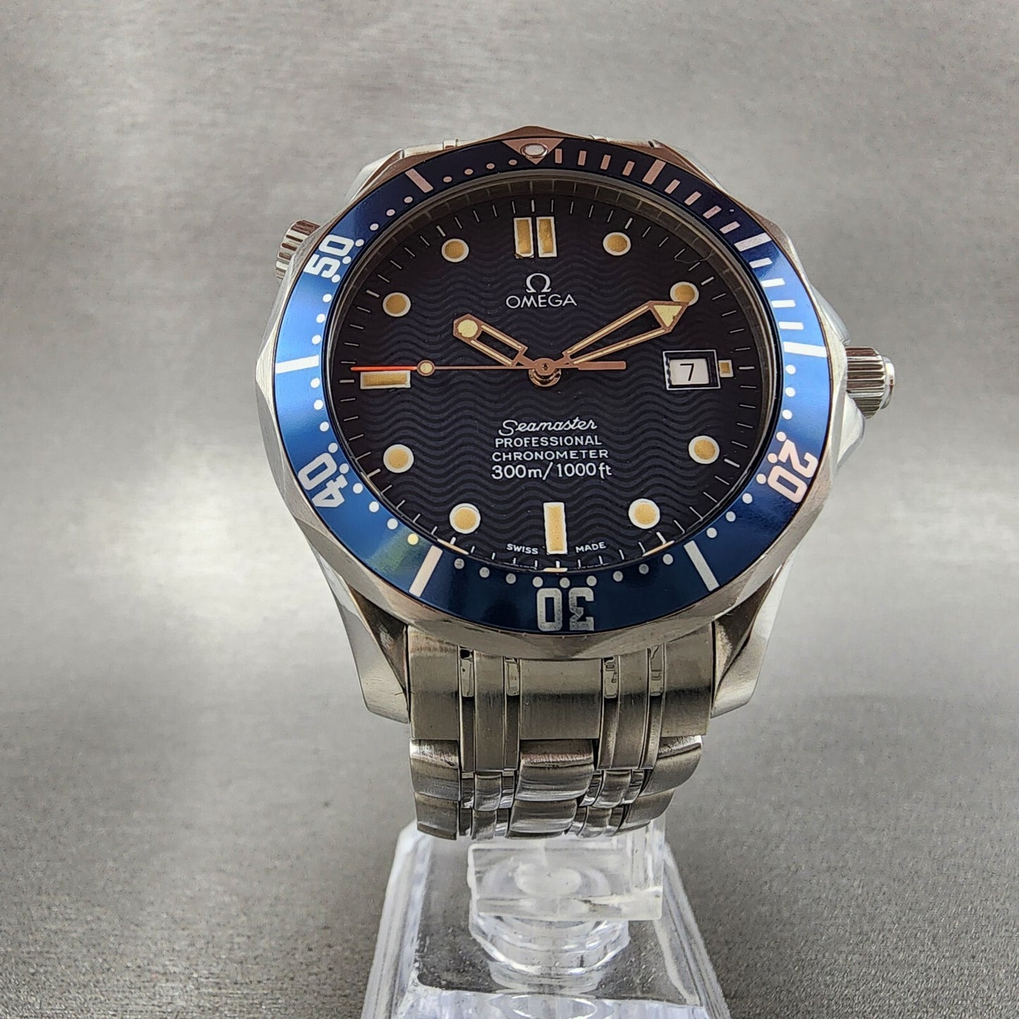 Omega Seamaster 300 Watch Men 41mm Blue Dial Steel Date Automatic Serviced Box