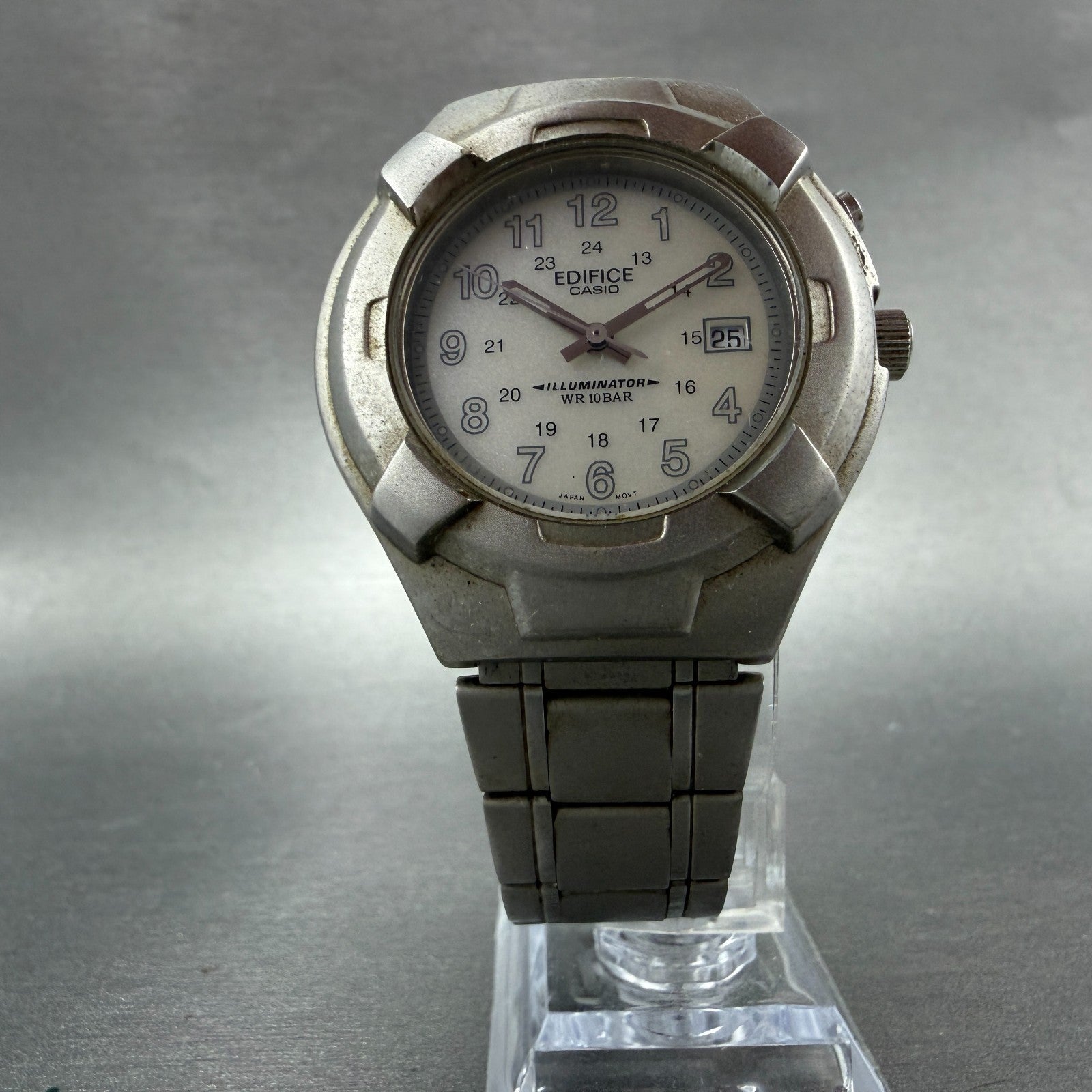 Casio Edifce Watch Men Cream Dial Silver Tone Date Round MMW-100 New Battery5