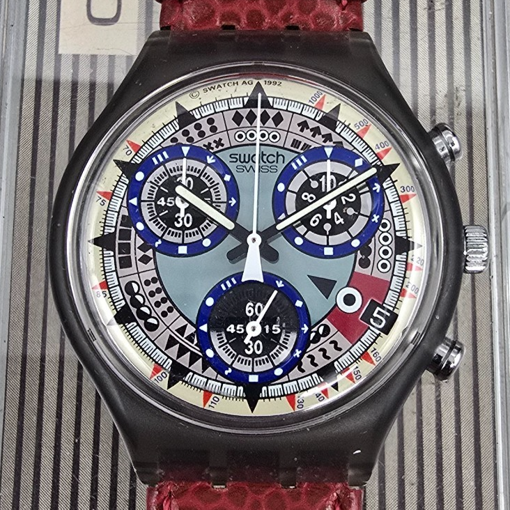 Swatch Chrono Atz Eco Watch Men 37mm Blue Dial Gray Case SCM401 New Battery NOS1