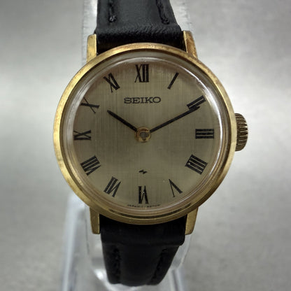 Seiko Watch Women 20mm Champagne Dial Gold Tone Round Manual 111290 Runs1