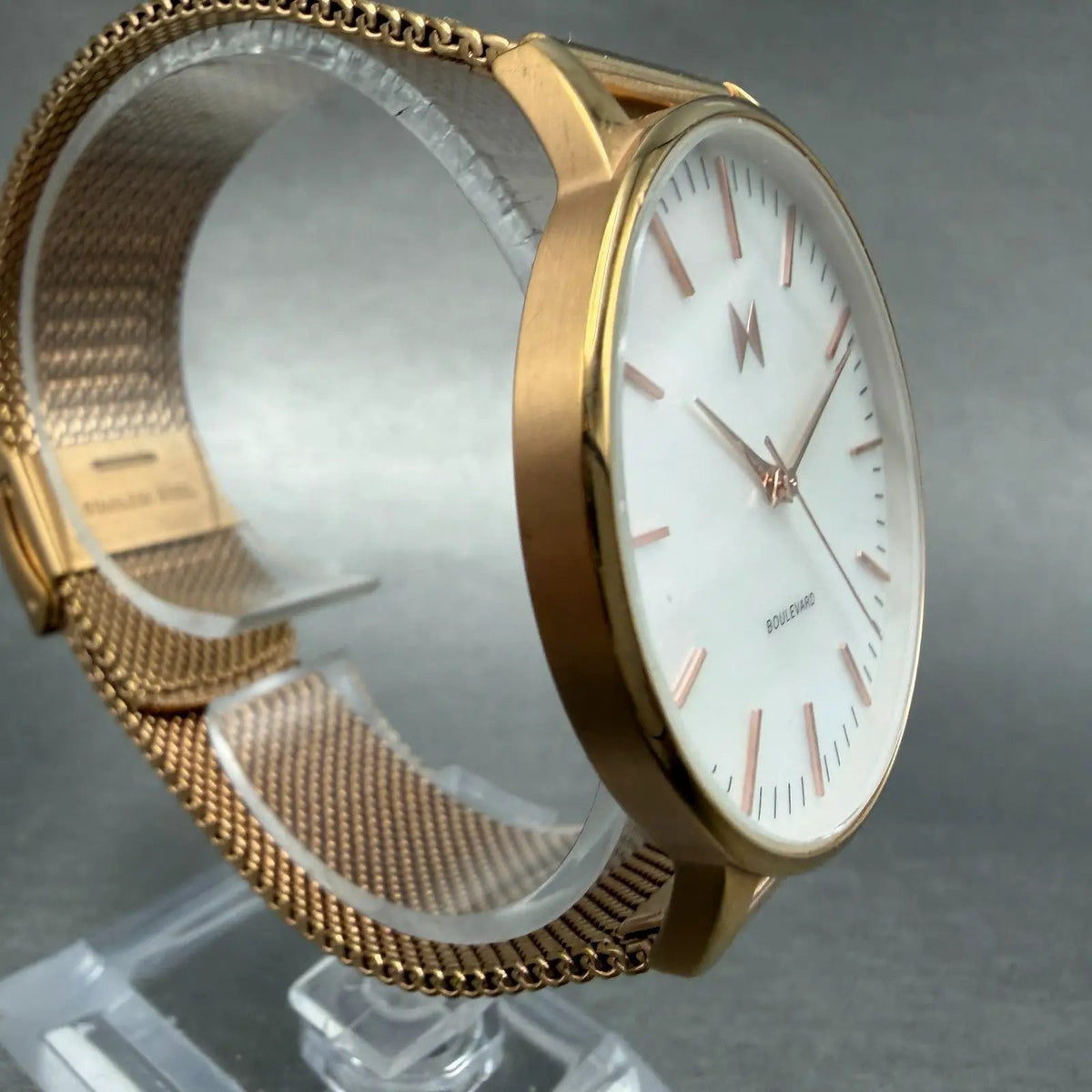 MVMT Boulevard Watch Women 38mm MOP Dial Rose Gold Tone Mesh Band New Battery P3