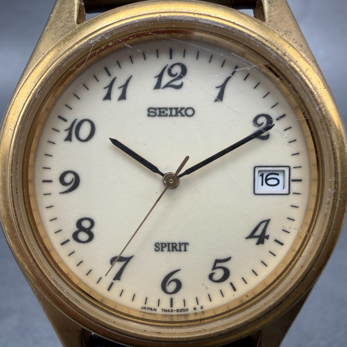 Seiko Spirt Watch Men 37mm Luminous Dial Gold Date Round 7N42-8120 New Battery1