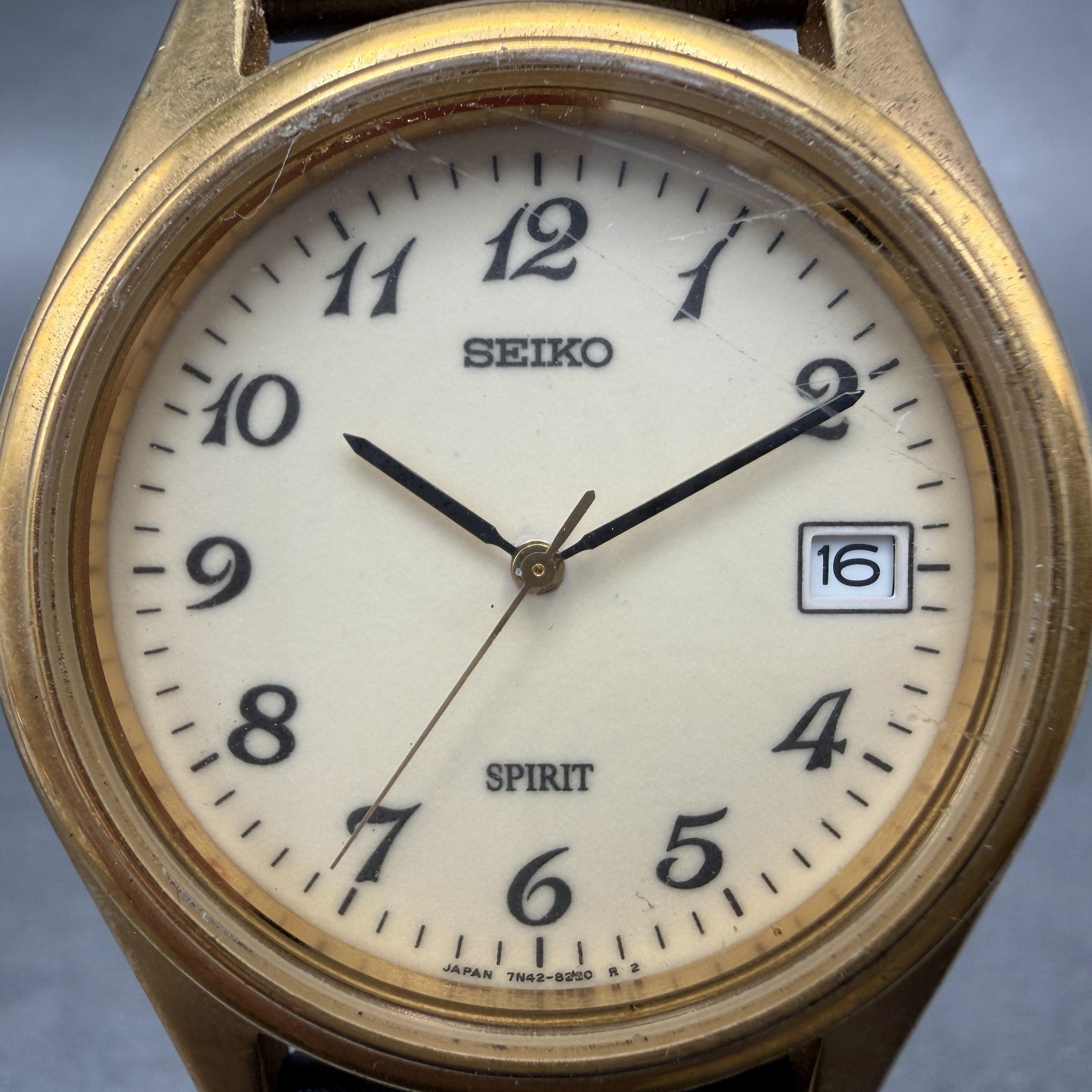Seiko Spirt Watch Men 37mm Luminous Dial Gold Date Round 7N42-8120 New Battery1