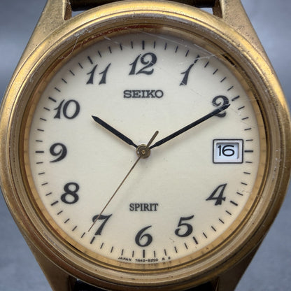 Seiko Spirt Watch Men 37mm Luminous Dial Gold Date Round 7N42-8120 New Battery1