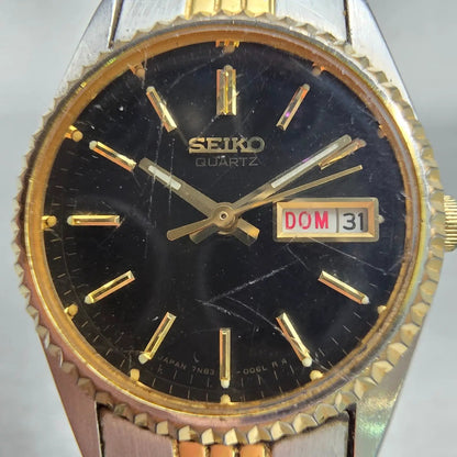 Seiko Watch Women 24mm Black Dial Two Tone Daydate Round 7N83-0049 New Battery1