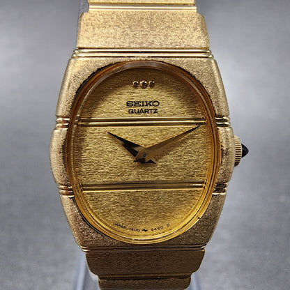 Seiko Watch Women 19mm Gold Dial Gold Tone Oval 14008519 New Battery1