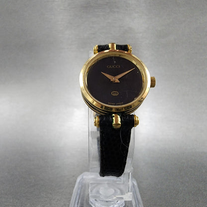Gucci 2000L Watch Women 21mm Black Dial Gold Tone Round PARTS