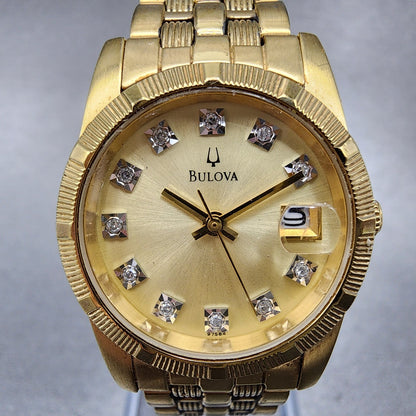 Bulova Watch Women 25mm Champagne Dial Gold Tone Date 97S84 New Battery1