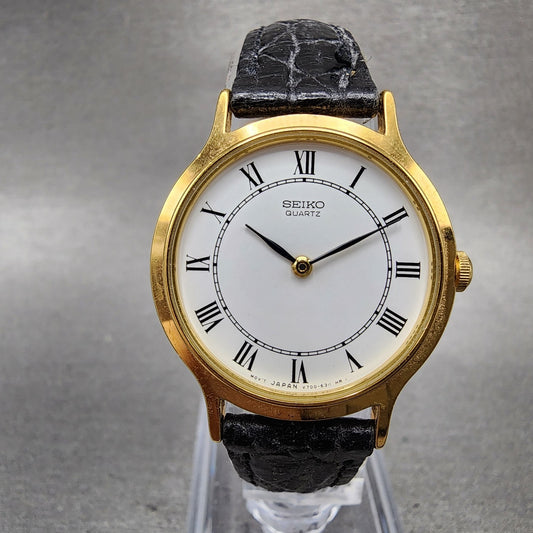 Seiko Watch Women 26mm White Dial Gold Tone Round V7006091 New Battery B12340