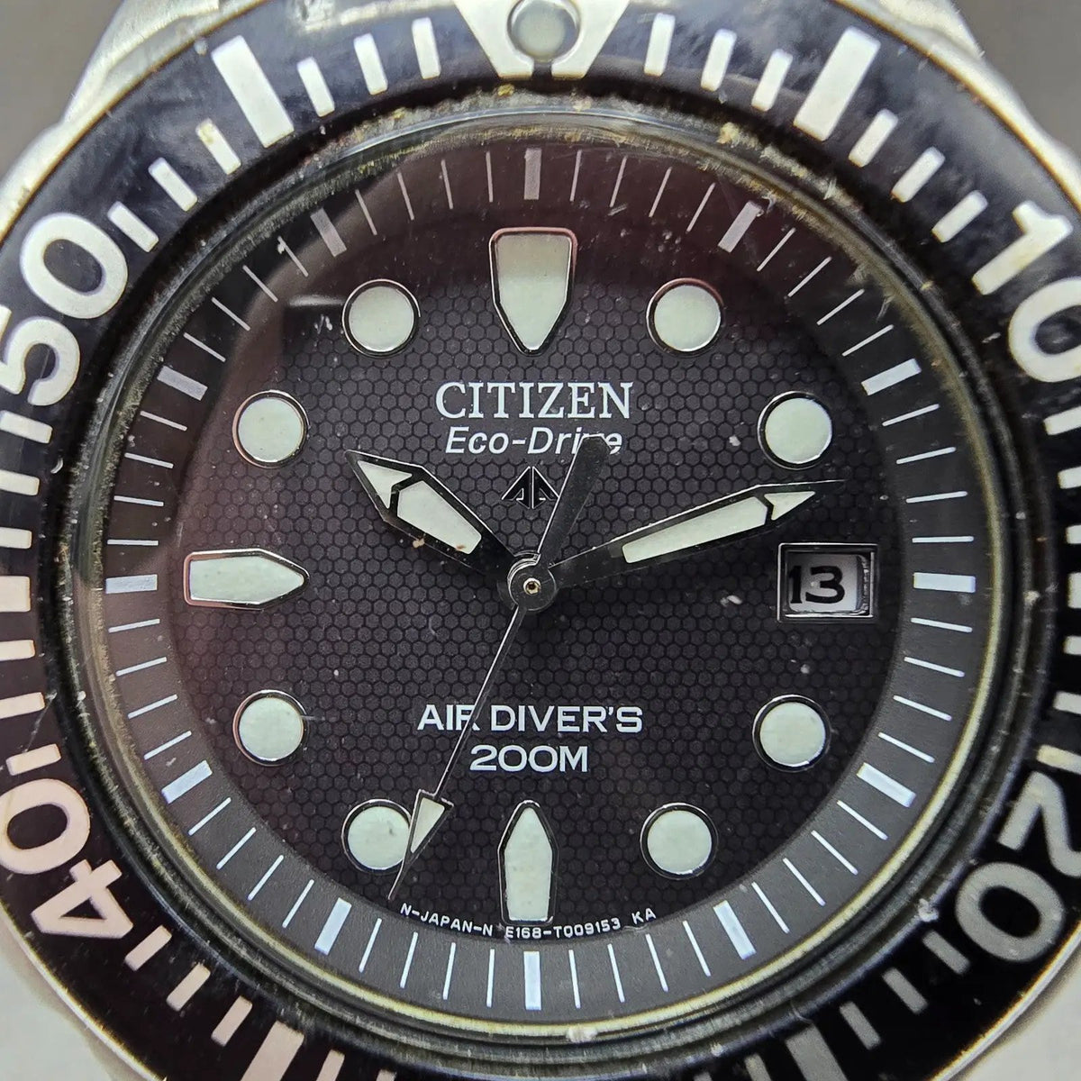 Citizen Eco-Drive Dive Watch Men 40mm Black Dial Steel Date E168-T005446 Runs1